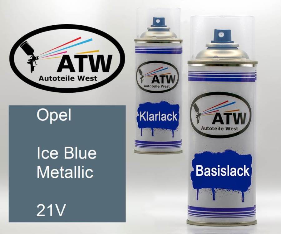 Opel, Ice Blue Metallic, 21V: 400ml Sprühdose + 400ml Klarlack - Set, von ATW Autoteile West.